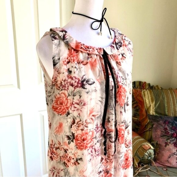 Retro Y2K Dress Floral Orange Multi with Peter Pan Collar & Black Velvet Tie (S) - Picture 1 of 9